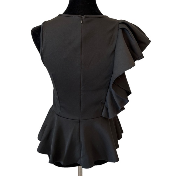 Black Layered Side Ruffle Stretch Peplum Top - Picture 9 of 10